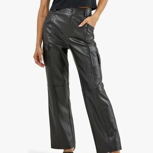 Rock & Republic Black Wide-Leg Faux Leather Cargo Pants